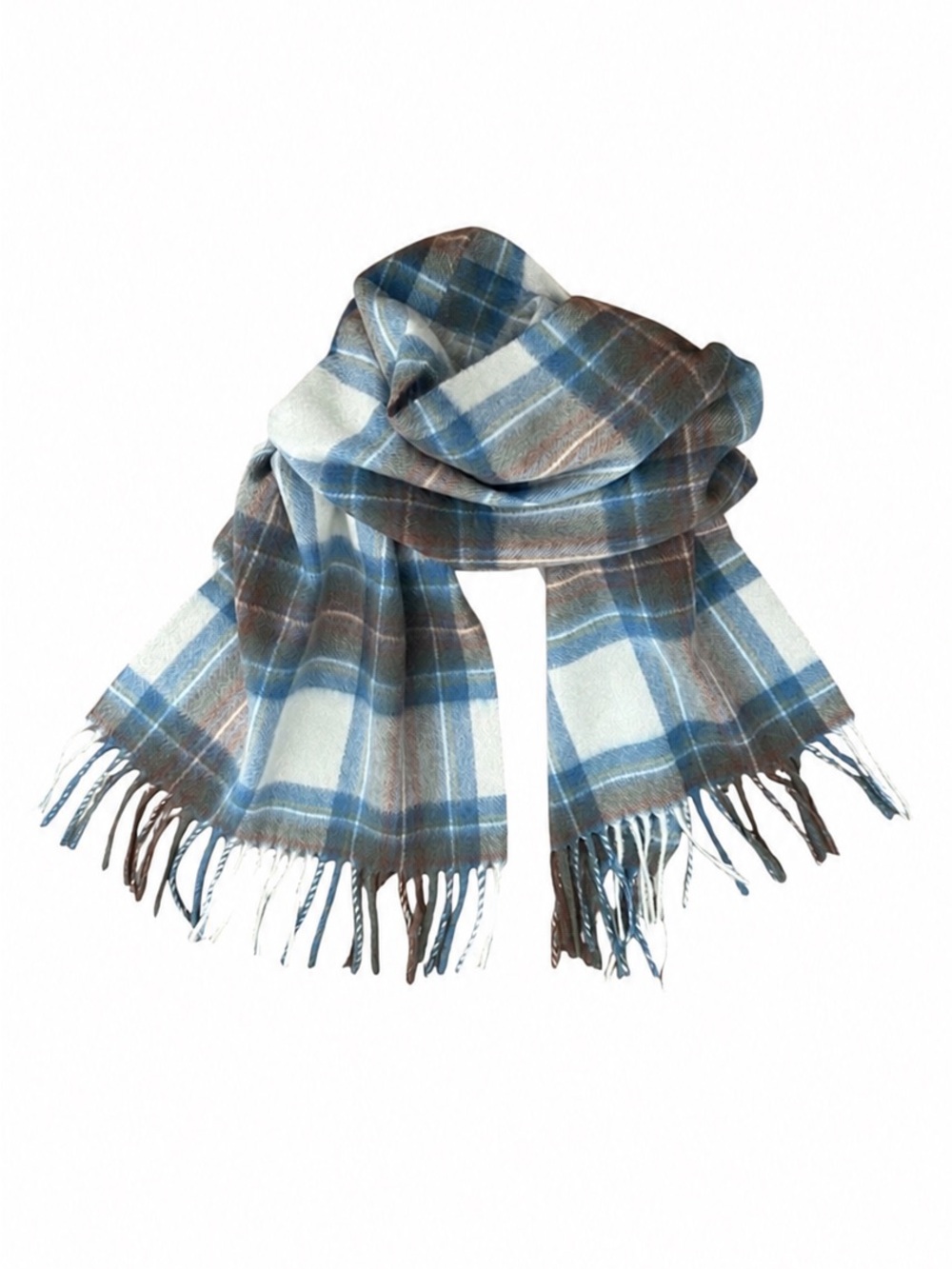 Lochmere 100% Pure Cashmere Scarf Muted Dress Blue Stewart Plaid Fringe Luxury